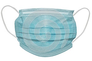 Surgical mask with rubber ear straps. Typical 3-ply surgical mask to cover the mouth and nose. Procedure mask from bacteria. photo