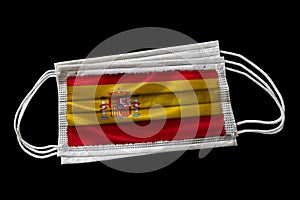 Surgical Masks With Spainish Flag Printed Isolated on Black Background