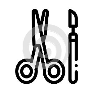 Surgical scalpel and scissors icon vector outline illustration