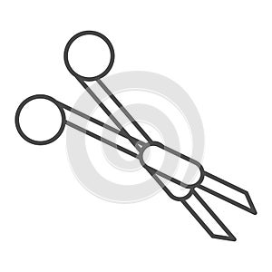 Surgical scissors thin line icon, Medicine concept, surgeon equipment sign on white background, medical clamp or