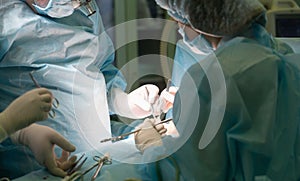 Surgical team performing a cosmetic surgery in hospital operating room