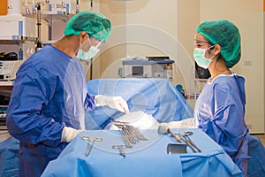 The surgical team is performing surgery for the patients in the operating room