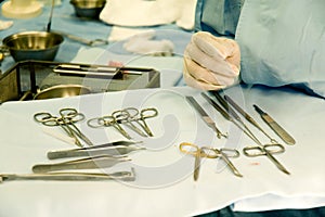 Surgical tools and nurse's hand
