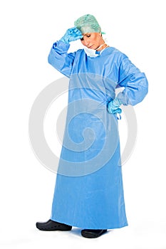 Surgical woman doctor on white backgroung