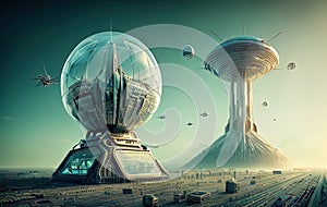 Surgut, Khanty-Mansiyskiy Avtonomnyy Okrug-Yugra, Russia Futuristic Cityscape. Generative AI.