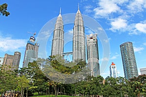 The Suria KLCC Petronas Twin Towers & KLCC Park in Kuala Lumpur, Malaysia.