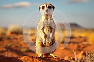 Suricata standing on a guard. Curious meerkat