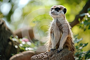 Suricata standing on a guard. Curious meerkat