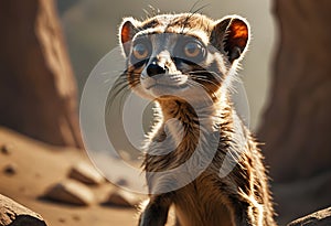 Suricate upright on outlook. Generative AI photo