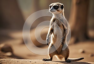 Suricate upright on outlook. Generative AI photo