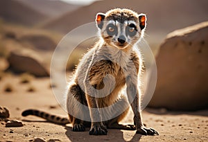 Suricate upright on outlook. Generative AI photo