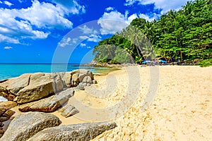 Surin beach, Paradise beach with golden sand, crystal water and palm trees, Patong area on Phuket Island, Tropical travel