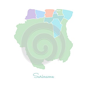 Suriname region map: colorful with white outline.