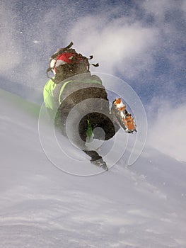 Surpasing a snow cornice