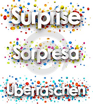 Surprise banner with colorful confetti. photo