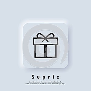 Surprise box icon. Amazing gift. Gift box logo. Special holiday, birthday. Vector EPS 10. UI icon. Neumorphic UI UX white user