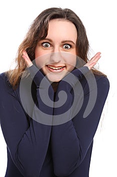 Surprise expression and big eyes by young woman