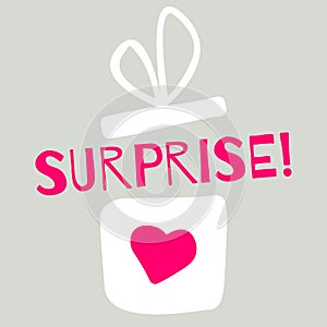 Surprise! Flat vector giftbox with heart. Cartoon style.