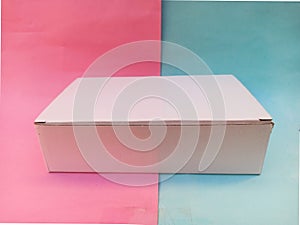 surprise gift gift on pink and blue background