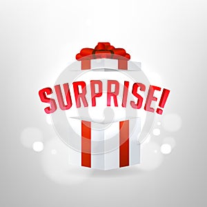 Surprise inside open gift box design template. Birthday surprise and Christmas present concept.