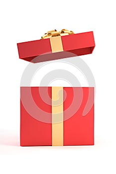 Surprise open red gift box isolated on white background with copy space