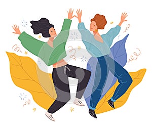 Surprise party, dancing female characters vector