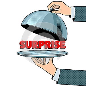 Surprise on serving tray plate vector illustration