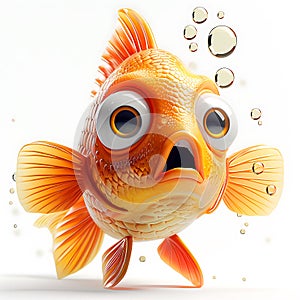 Surprise, shock, very surprised fish bulged its eyes and blew bubbles, funny 3d illustration with animals photo