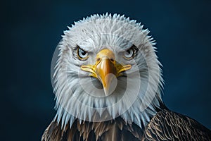 Surprised Bald Eagle on Deep Blue Background