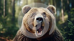 Surprised Bear Screaming In Realistic Hyper-detailed Rendering