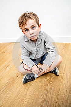 Surprised beautiful child thinking expressing innocence and doubt about education