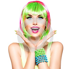 Surprised beauty model girl with colorful dyed hair