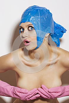 Surprised bizarre woman photo