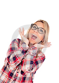 Surprised Blonde Girl with glasses