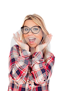 Surprised Blonde Girl with glasses