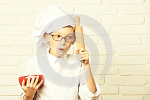 Surprised boy cute cook chef
