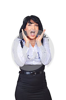 Surprised business woman shouting