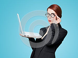 Surprised business women with laptop