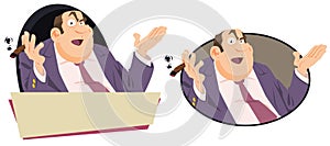 Surprised businessman. Man with cigar. Illustration for internet and mobile website