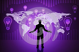 Surprised businessmans silhouette on purple photo