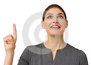 Surprised Businesswoman Pointing Up