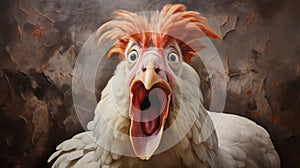 Surprised Chicken Painting: Photorealistic Fantasy With Playful Expressions