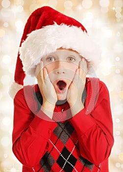 Surprised Christmas boy