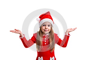 Surprised christmas girl wearing a santa hat isolated over a white background