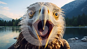 Surprised Eagle With Animated Exuberance: Close-up Nature-inspired Portraiture