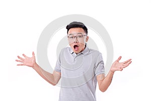 Surprised, exited, stunned asian man