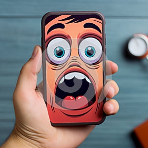 Surprised Face Phone Sticker - Close-up Intensity And Algeapunk Style