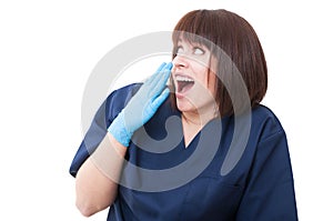 Surprised female dentist doctor