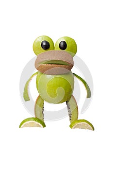 Surprised frog made of apple and kiwi