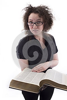 Surprised Girl with Glasses Reading a Book